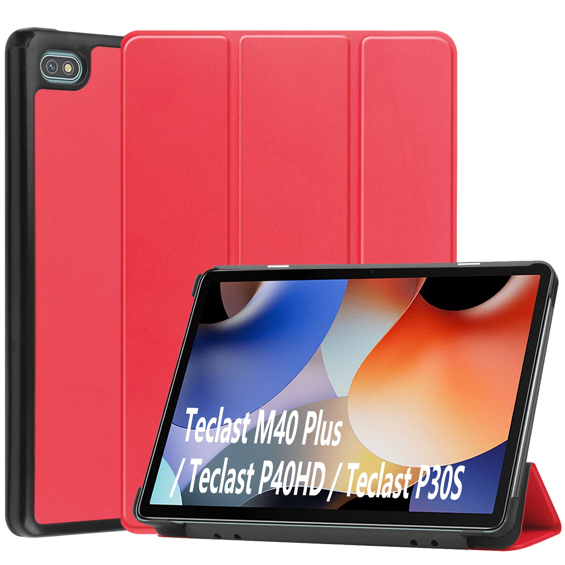 Dlahaby Case Compatible with Teclast M40 Plus/ P40HD/ P30S,Slim Smart Shell Flip Cover with Stand Function for Teclast P40 HD/ P30S/ M40 Plus 10.1 Inch Tablet,Red