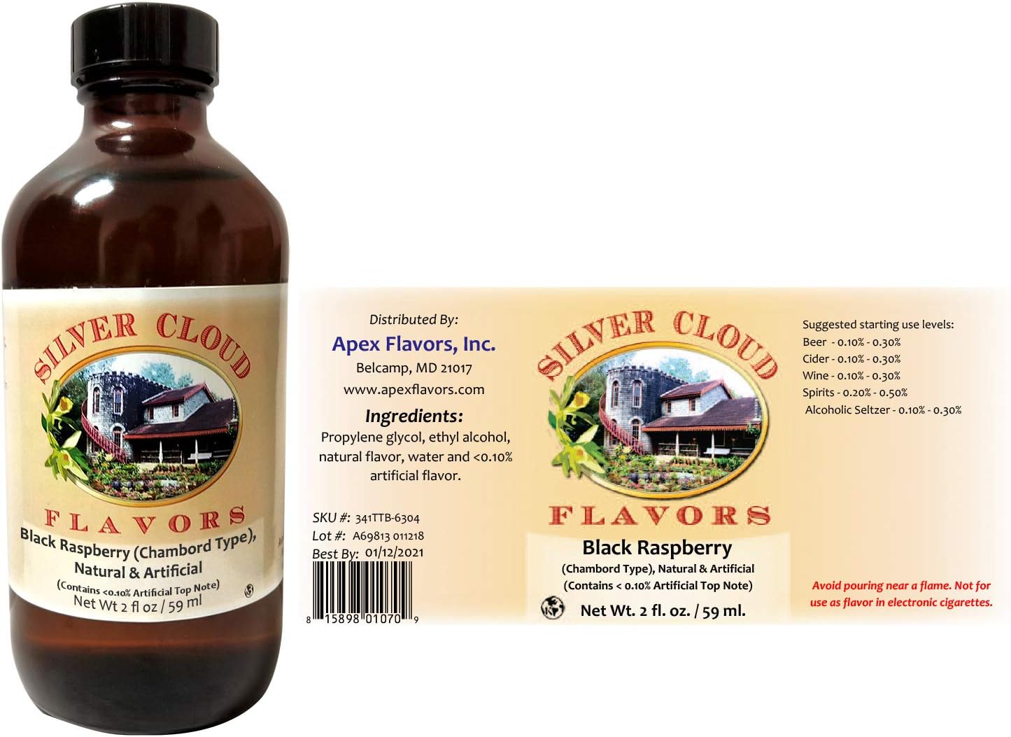 Black Raspberry Type, Natural & Artificial Flavor (Contains <0.10% Artifcial Top Note) TTB Approved - 2 fl. ounce bottle