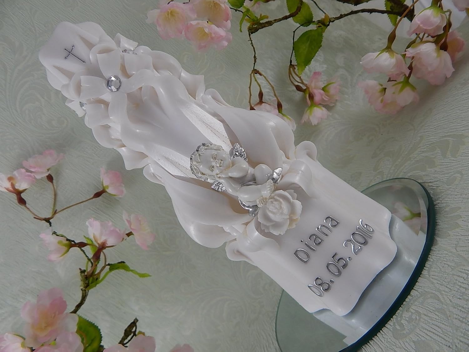 Personalised Baptism candle carved candles christening communion candle