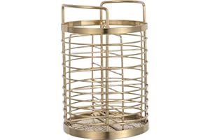 JEWEDECO Rotating Kitchen Utensil Holder Rack in Titanium Gold Stainless Steel with 4 Compartments
