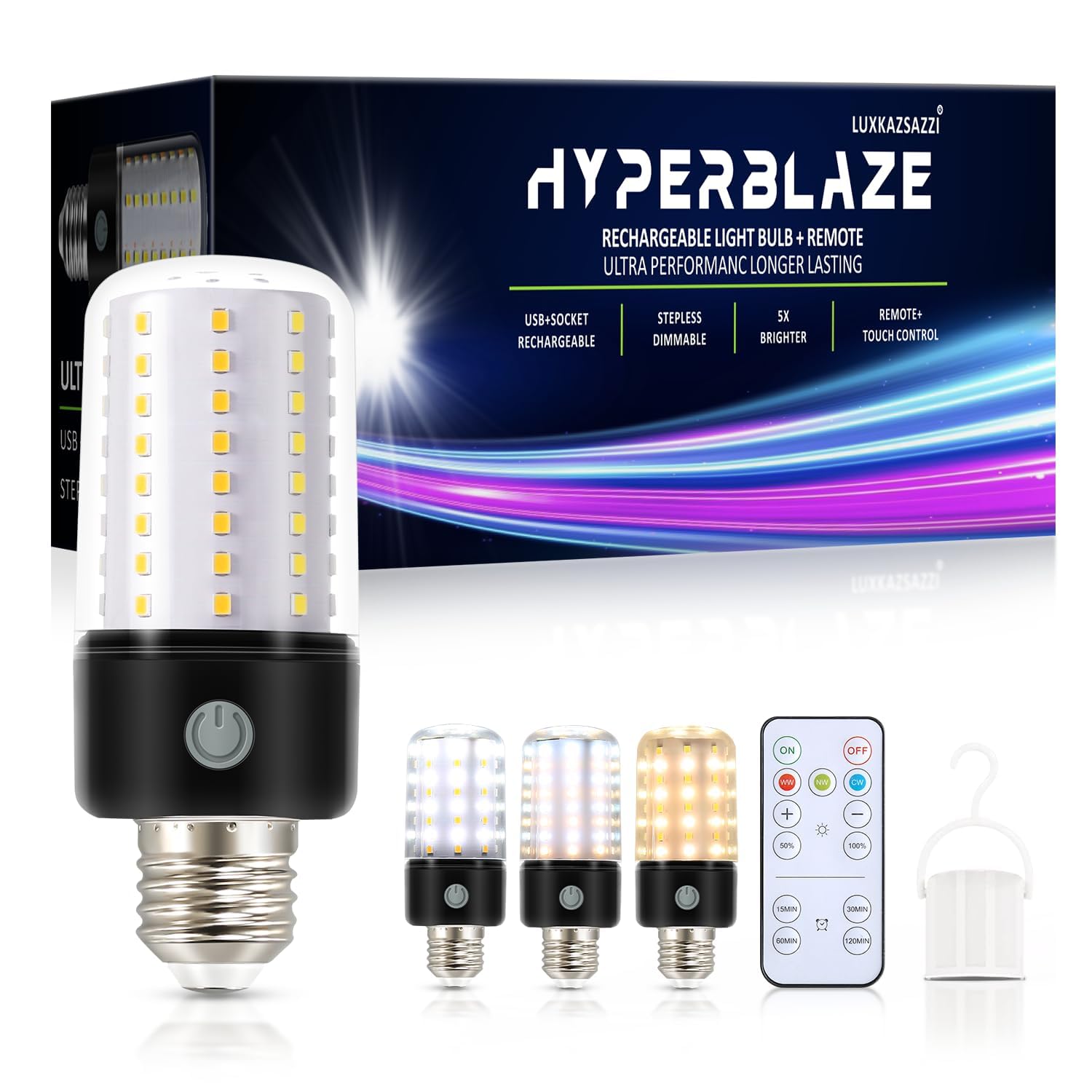 Photo 1 of ***MISSING PARTS***
HYPERBLAZE Battery Operated Light Bulbs for Lamps, Wide Bright & 3 Colors & Dimmable Rechargeable Light Bulbs with Remote for Sconces, USB+ E26 Lamp Socket Charging for Non-Hardwired Fixture