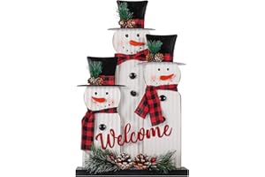 HOMIRABLE Christmas Decorations for Home Farmhouse Snowman Decoration Pinecones Merry Christmas Sign Iron Wooden Decorative Block Rustic Tabletop Xmas Party Holiday Décor Indoor Outdoor