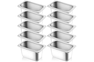 Thenshop 10 Pcs 1/9 Size 4 Inch Deep Hotel Pan Stainless Steel Steam Table Pan Commercial Metal Food Catering Tray for Hotel, Restaurant, Buffet, 0.8 mm Thick, 6.9 L x 4.3 W(Standard Style)