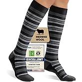 Iambamboo Merino Wool Compression Socks for Women Men, 15-20 mmHg Knee High Socks for Flying, Travel, Running