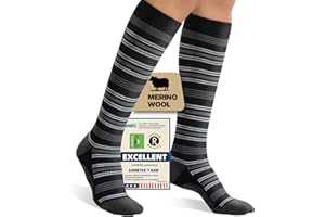 Iambamboo Merino Wool Compression Socks for Women Men, 15-20 mmHg Knee High Socks for Flying, Travel, Running