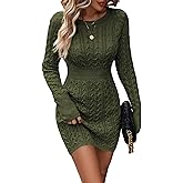 ZAFUL Womens Cable Knit Sweater Dress Long Sleeve Crew Neck Winter Bodycon Mini Fall Dresses 2025
