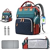 CESAILT Diaper Bag Backpack, Multifunction Waterproof Diaper Bag for Baby, with Diaper Changing Station, Newborn Essentials Must Haves, Baby Portable Bag, Unisex, RGB