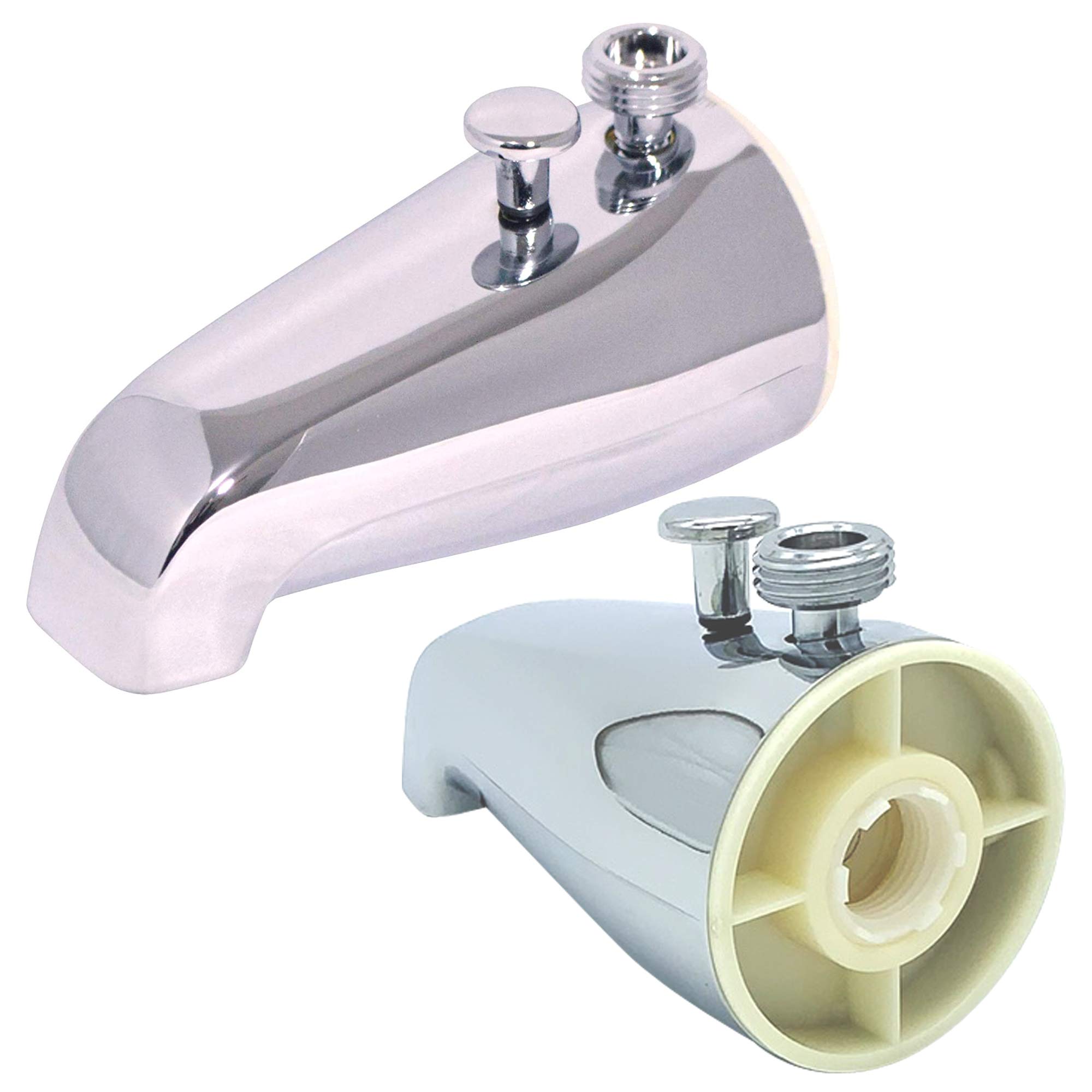 Tub Spout with Rear Diverter and Brass Top Shower Tap Adapater, 3/4 inch to 1/2 inch IPS Face Bushing, 5-1/4 inch Length, Chrome Finish