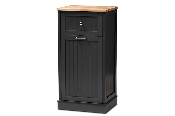 Baxton Studio Monica Kitchen Cabinet, Dark Grey/Oak Brown
