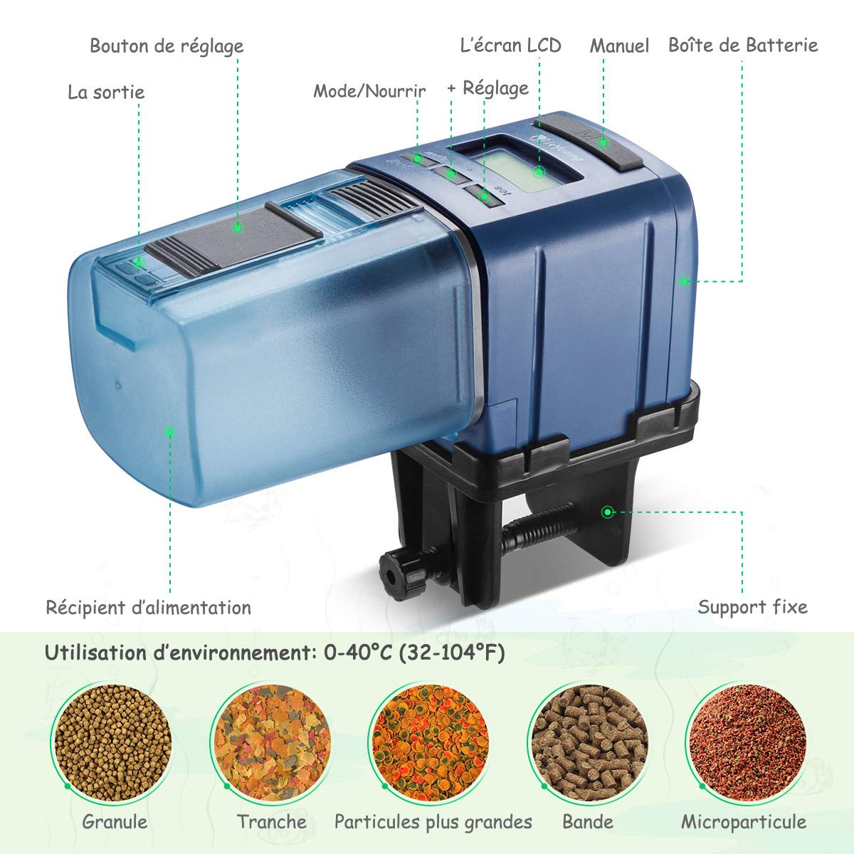 isYoung 175ML Distributeur de Nourriture pour Poissons Automatique Numérique Alimentateur de Poissons Multifonctionnel pour Aquarium,Écran LCD Pendant Vacances/Déplacement/Hors de la Maison
