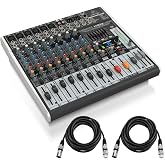 Behringer XENYX X1222USB Premium 12-Input 2/2-Bus Mixer, Bundle With 2x H&amp;A XLR M to F Cable 25'