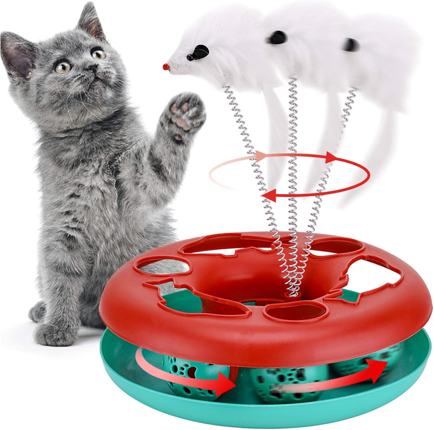 Interactive Cat Toys Roller, Spring Cat Toys with Catnip, Kitten Tracks, Pet Toy with Moving Balls Teaser Mouse Exercise : Pet Supplies