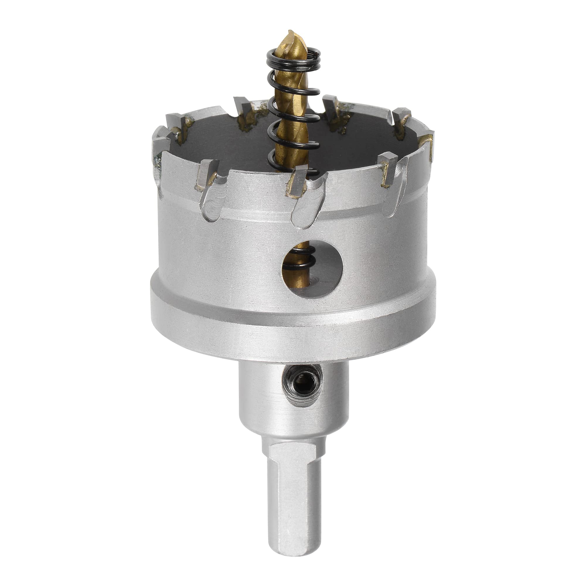 sourcing map 50mm Carbide Hole Cutter, Hole Saws for Stainless Steel Sheet Metal, Non-slip Triangular Shank Limit Step, with Titanium Coated Center Drill