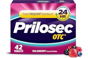 Prilosec OTC, Omeprazole Delayed Release 20mg, Acid Reducer, Treats Frequent Heartburn for 24 Hour Relief, All Day, All Night*, Heartburn Medicine, 20mg, Wildberry Flavor, 42 Tablets