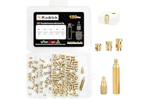 KADRICK 150 Pcs M4 Threaded Inserts for Plastic with Heat Set Tip,M4*(6mm-10mm Hight)*5.5mm Heat Set Inserts Kit,Brass Inserts for 3D Pringting