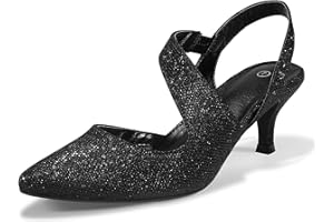 mysoft Women's Pumps 2 inch Low Heel Pointed Toe Slingback Wedding Party Dress Shoes