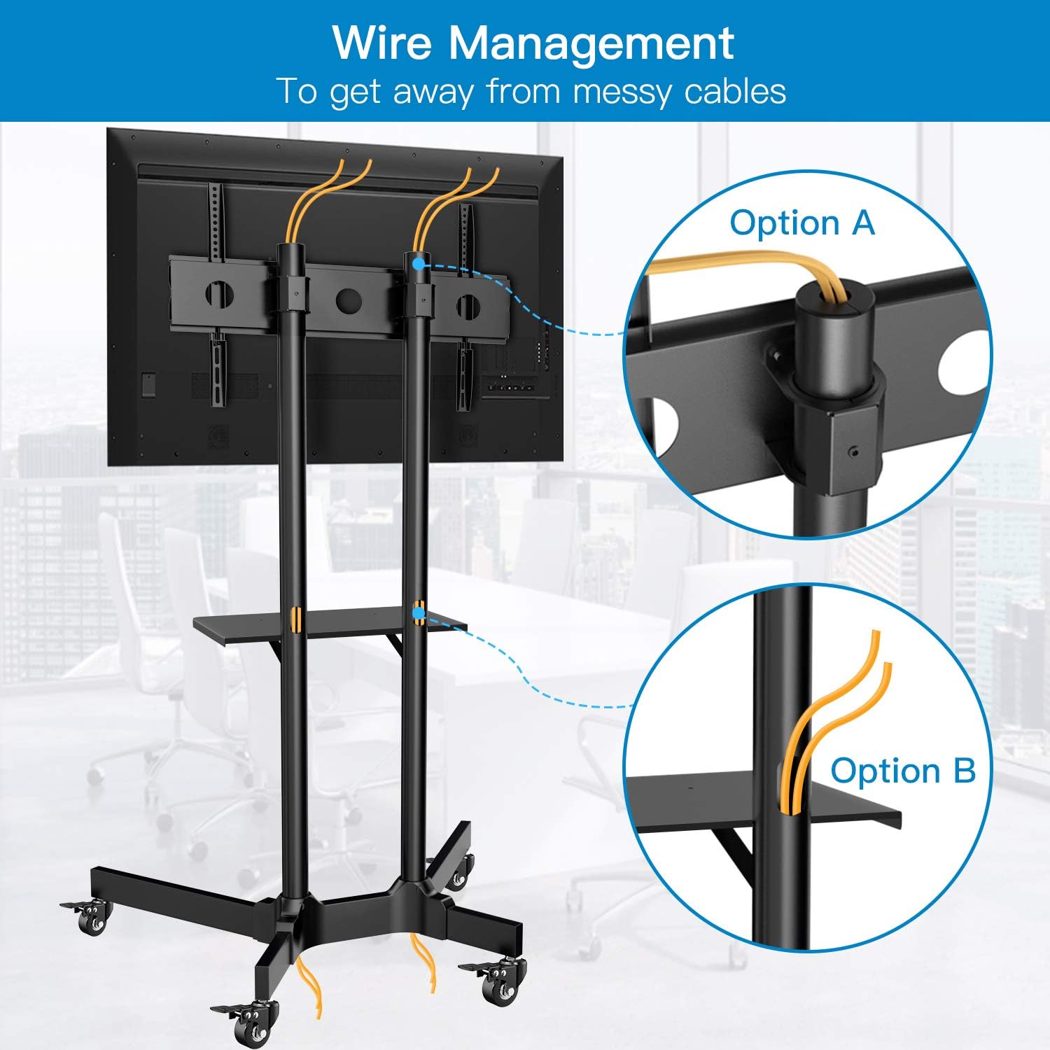 Mobile TV Cart with Wheels for 32-75 Inch LCD LED 4K Flat Curved Screen TVs- Height Adjustable Rolling TV Stand Hold Up to 132 lbs- Trolley Floor Stand with Tray Max VESA 600x400mm : Office Products