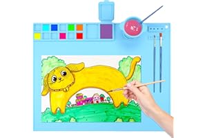 WOTOLIT Silicone Painting Mat - 19.7"X15.7" Silicone Art Mat with 1 Water Cup for Kids - Silcone Craft Mat has12 Color Dividers - 2 Paint Dividers (Blue)