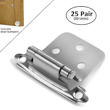 Berlin Modisch Overlay Cabinet Hinge 25 Pair (50 Units) Self-Closing Decorative, Face Mount, for Variable Overlay Kitchen Cabinet Doors Satin Nickel Finish, with Sound Dampening Door Bumpers   Amazon.com
