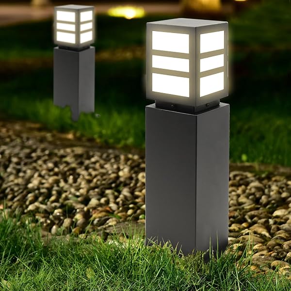 LANDSCAPE PATH LIGHTS 24″ IP65 WATERPROOF BOLLARD LIGHTS, HEAVY DUTY STEEL STABLE WIDENED BASE E27 LAMP HOLDER, MODERN OUTDOOR PATH LIGHTS BOLLARD FOR LAWN, PATIO, COURTYARD, DRIVEWAY, OBLONG 1PACK