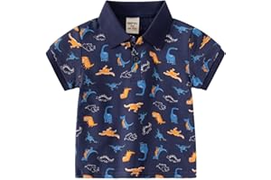Toddler Boys Short Sleeve Polo T-Shirt Cute Cartoon Dinosaur Print Tops Kids Button Up Shirt Baby Boy Boy Clothes