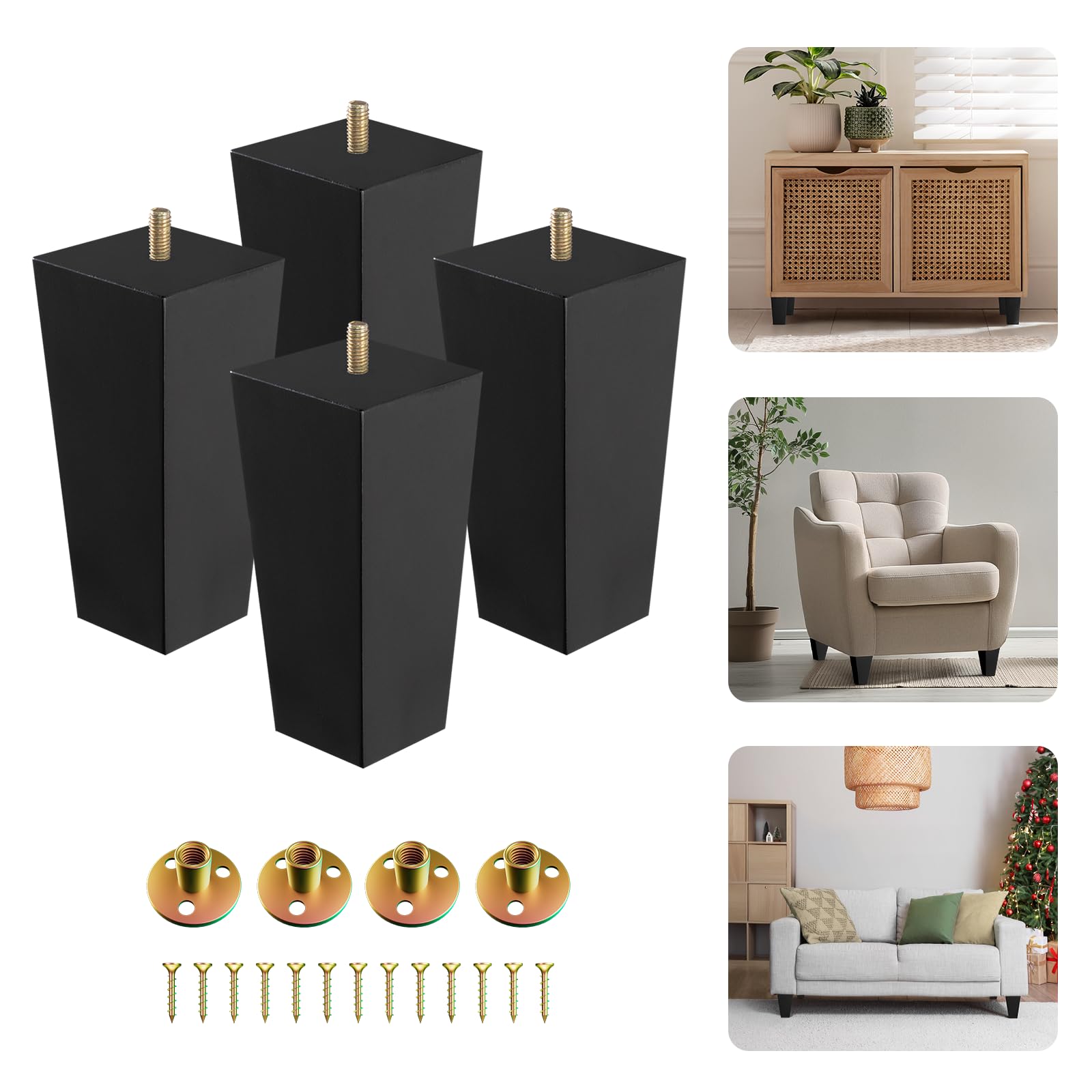 Photo 1 of ***SEE CLERK COMMENTS*** Yes4All 6-Inch Square Black Solid Wood Furniture Legs Set of 4, Heavy Duty 800 lbs Capacity, Adjustable Levelers, Replacement Furniture Legs for Couch, Sofa, Dresser, Ottoman, Chair, and Bed