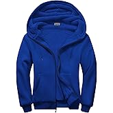 Little Beauty Men Winter Hoodies Full Zipper Sweashirts Fleece Sherpa Lined Wool Heavyweight Jacket Royal Blue