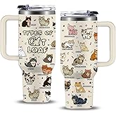 NIAXAUYT Cat Gifts for Cat Lovers, Types of Cat Loaf Tumbler with Handle 40oz, Funny Cat Themed Gifts for Women Men, Birthday Christmas Gift for Cat Mom/Dad Cup, Cute Kitten Kawaii Cats Coffee Mug
