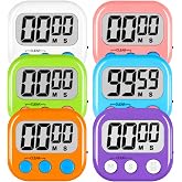 ZILLEEN Digital Kitchen Classroom Timers for Kids Cooking 6pcs MulticolorA | Strong Magnetic, Large Screen, Big Button, Kitchen Timers for Cooking Teacher Study, Blue Green Pink Purple White Orange