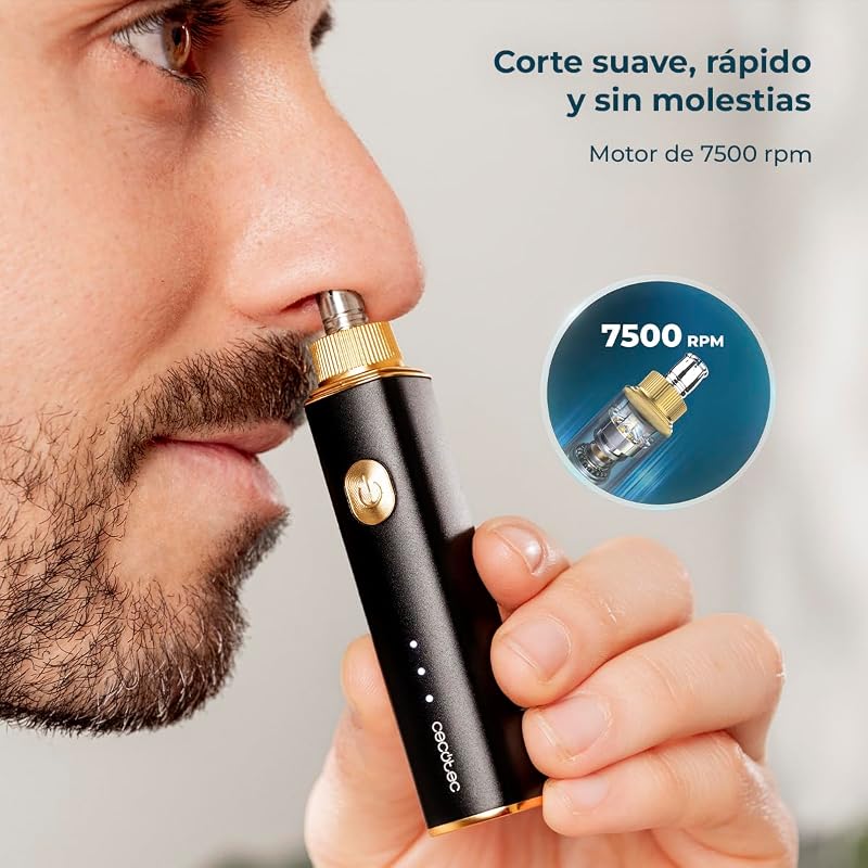 Recortador de Pelos Nariz y Orejas Inalámbrico Cortapelos PrecisionCare NoseTrim Aluminium. Motor de 7500rpm, Naricero con Cuerpo de Aluminio, Autonomía 90minutos, Cuchillas Eficientes