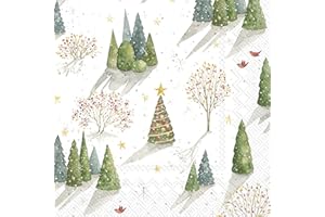IHR Ideal Home Range Cocktail Napkins Disposable 3-Ply Paper Party Napkin Pack, 5" x 5", Decorated Tree, 20-Count
