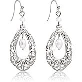 Aliyoham Boho Teardrop Earrings for Women, Sterling Silver Dangle Earrings with Pearl, Hypoallergenic Bohemian Drop Earrings Jewelry Gift