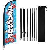 Seafood Feather Flag with Pole Kit 8Ft - Outdoor Restaurant Sign Ocean-Themed Banner for Fish Markets, Beach Stands Food Trucks