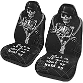 Yirasnezy Skull Car Seat Covers 2pcs/Set Skull Print Front Seat Covers Funny Skeleton Breathable Stretchy Driver Seat Covers Universal Fashion Bucket Seats Protector Fit for Car SUV Truck