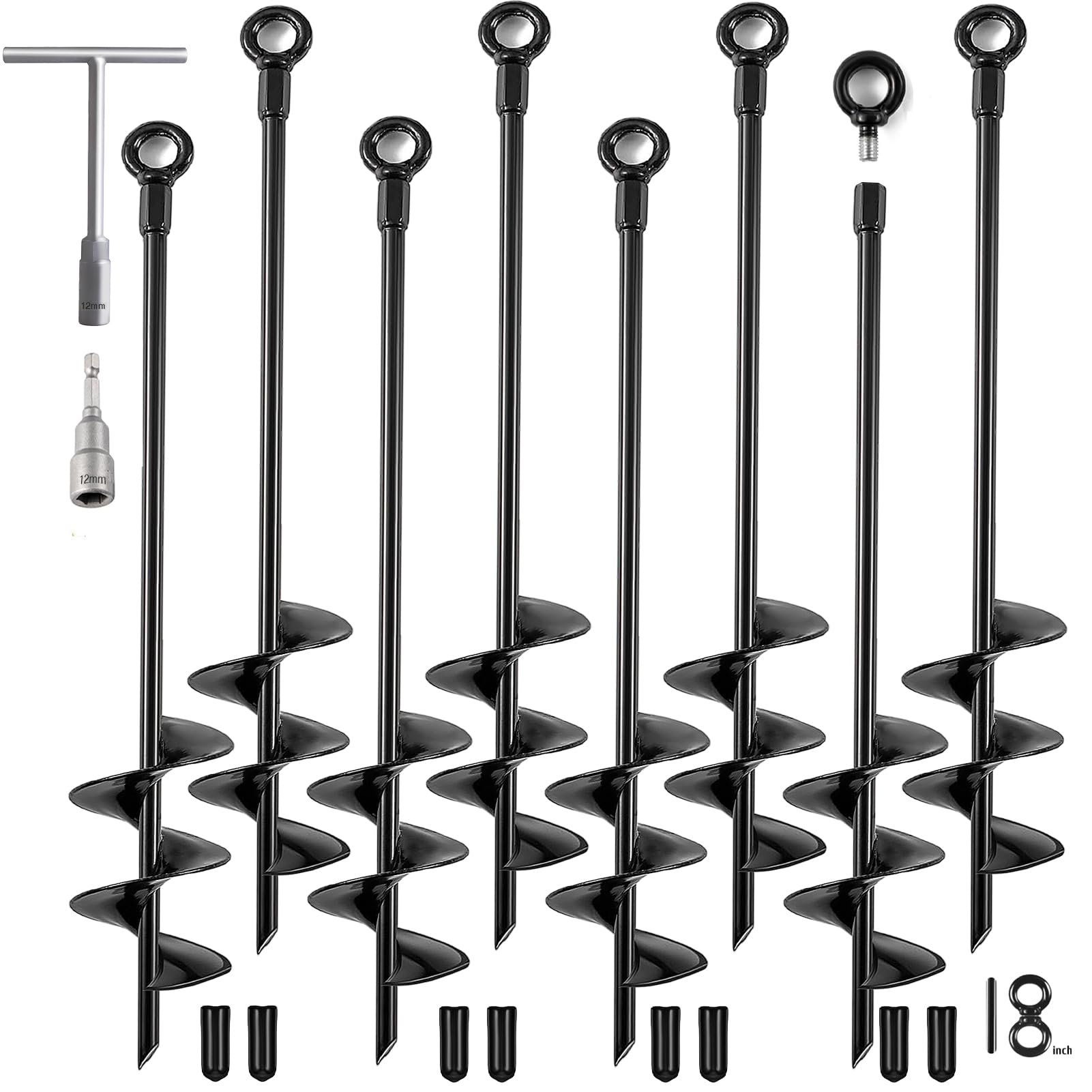 Photo 1 of Fabulas Ground Anchors Heavy Duty, Swing Set Anchor Kit 18 Inch 8 Pack Screw in Earth Anchors Trampoline Stakes High Wind Metal Auger Anchor for Shed Tent Carports Securing Animals Camping Mobile Home