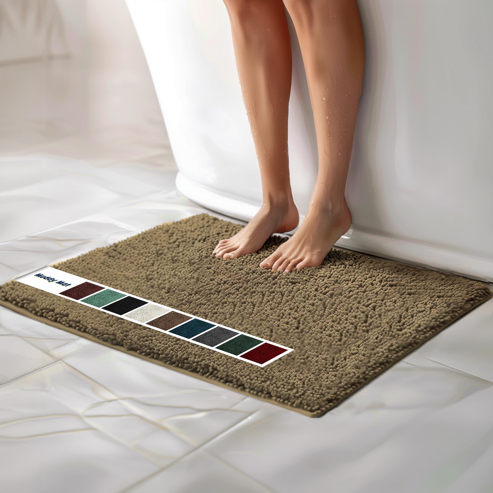 Photo 1 of Muddy Mat Chenille Bathroom Rugs Quick Dry Microfiber Mats Non Slip Washable, Extra Thick, Soft and Highly Absorbent Bath Mats for Bathroom, Kitchen, and Shower Floor - Beige Large 35"X24"