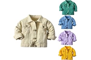 Toddler Ripped Denim Jacket Casual Plain Collared Long Sleeve Jean Jacket Kids Boys Girls Button Cute Preppy Outwear