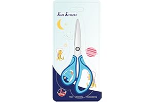 SLEMOON 7" Real Left handed Student Scissors, Premium Stainless Steel Blades Shears for Age 8~12,Ergonomic Semi-Soft ABS Rubber Grip, Suitable for School, Office and Family Daily Use,Blue