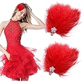 2 Pcs Feather Hair Clip Pearl Rhinestone Flowers for Women Hair Barrettes Accessory Hairpins Red Ostrich Feather Headpiece Hair Piece Bride Wedding Birthday Party Festival