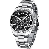 MEGALITH Mens Watches Stainless Steel Waterproof Analog Quartz Fashion Business Chronograph Watch for Men, Auto Date
