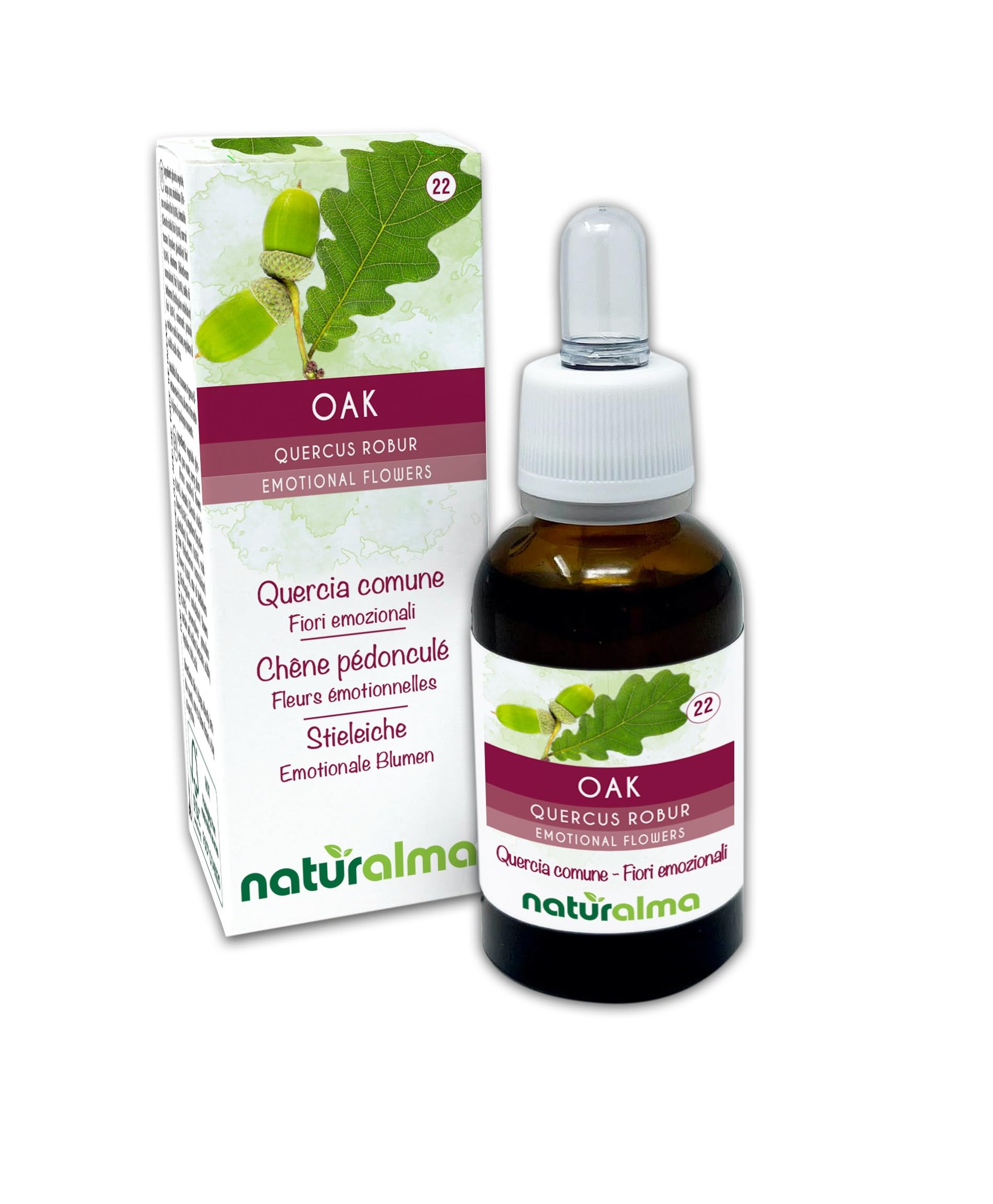 Oak (Quercus robur VAR. Pedunculata) Naturalma Emotional Flowers or Bach Flowers - Drops 30 ml - Alcohol-Free Liquid Extract - Flower essences - Vegan and Without Alcohol