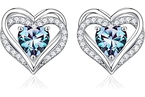 Iefil Heart Stud Earrings for Women Teen Girls, S925 Sterling Silver Birthstone Heart Stud Earrings Anniversary Valentines Day Gifts for Her Mothers Day Christmas Birthday Gifts for Women Jewelry
