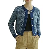 GORGLITTER Women's Button Up Cropped Cardigan Sweaters Striped Cable Knit Fall Cute Cardigan