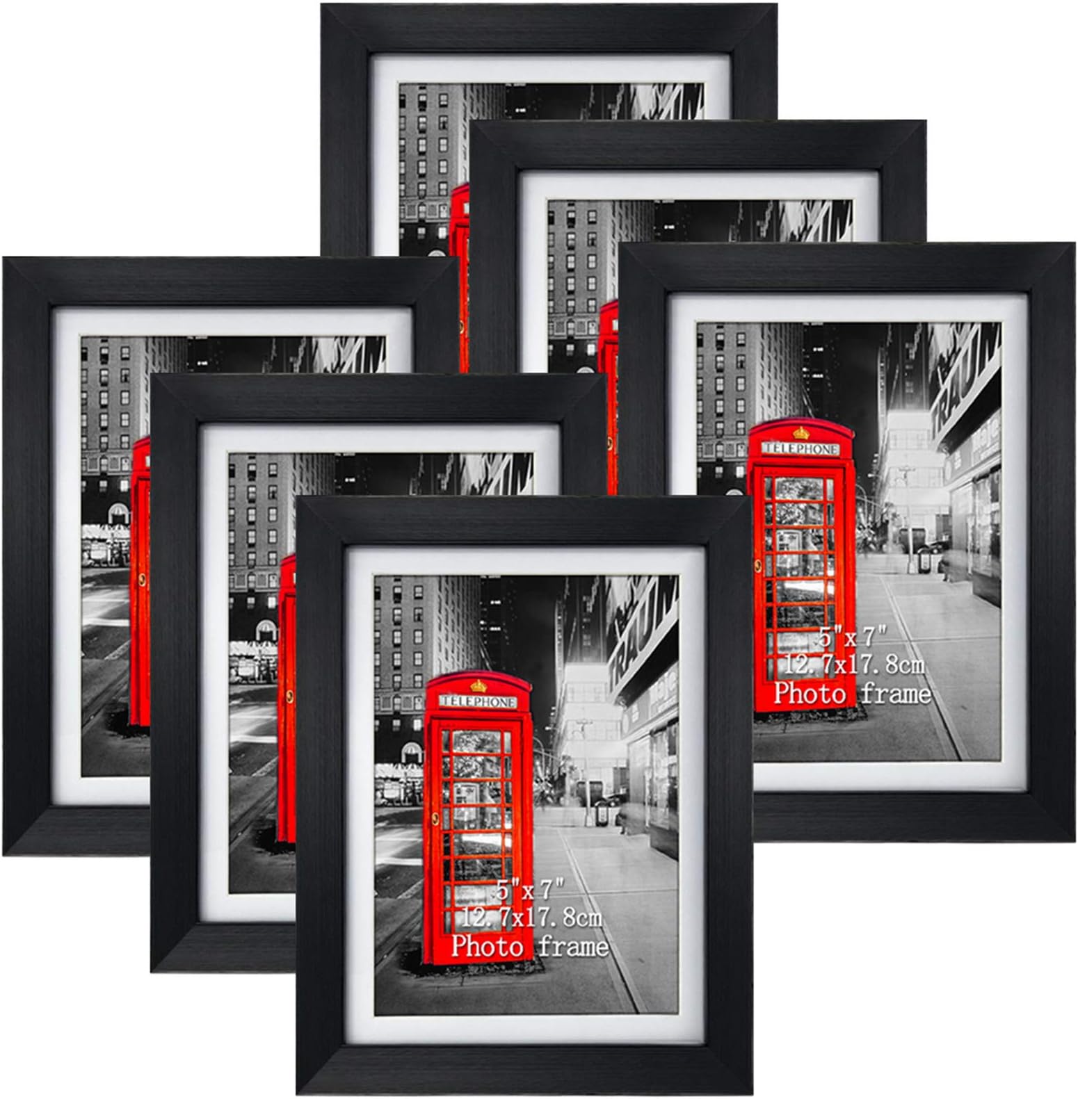 Amazing Roo Lavezee 5x7 Black Picture Frames Set of 6, Display Photos 5x7 with Mat or 6x8 Without Mat for Wall or Tabletop Decor