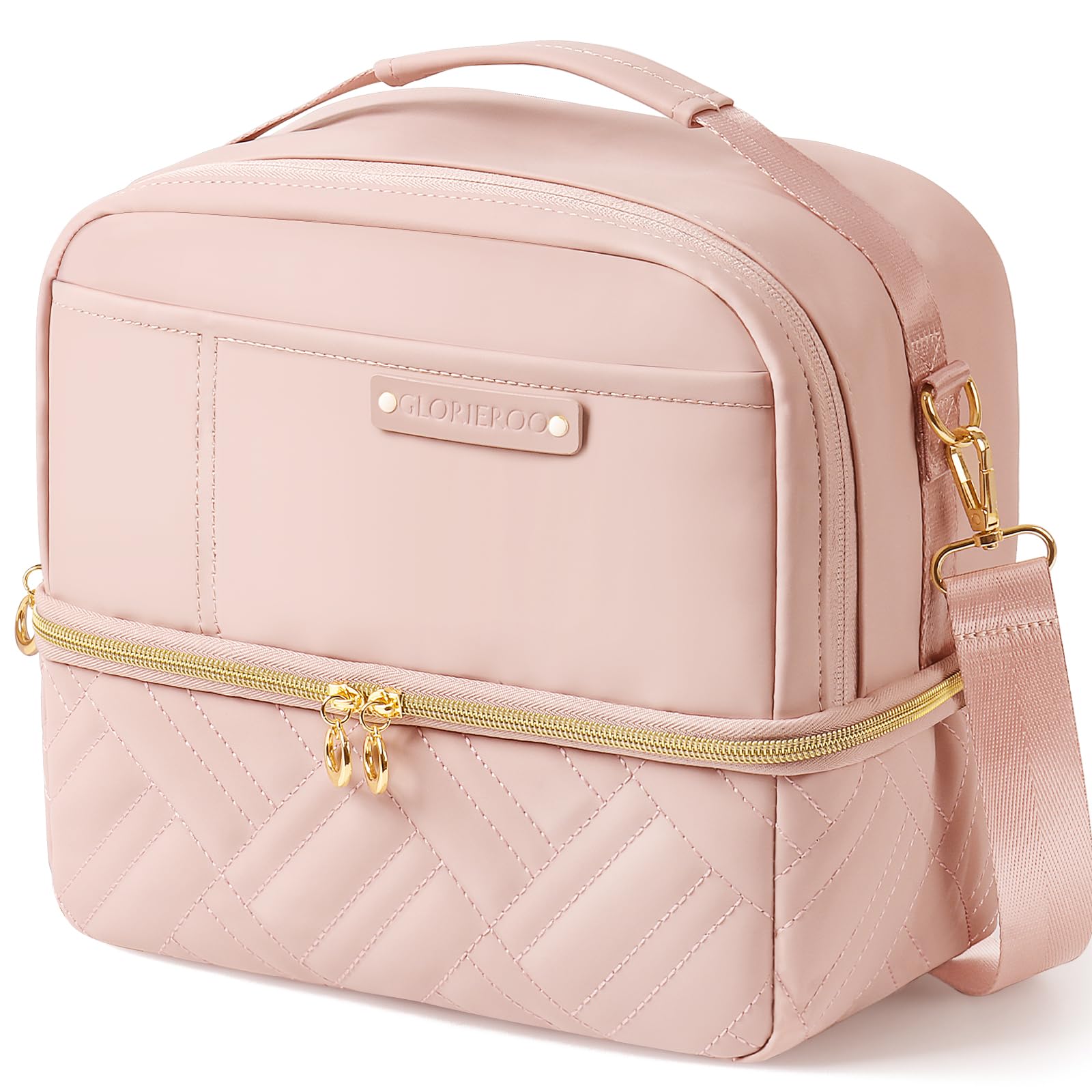 Photo 1 of **HAS A VERY DIFFICULT ZIPPER**  GLORIEROO Lunch Box Bag Women Girls - Double Deck Vegan Leather Insulated Waterproof Leakproof Cooler for Work Travel Picnics - Back to School Teacher Mothers Day Christmas Birthday Gifts