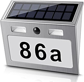 Solar beleuchtete Hausnummer mit 7 LEDs, ECHTPower Solar Hausnummer Solar Hausnummerleuchte mit Dämmerungsschalter Bewegungsmelder aus Edelstahl, umweltfreundlich, weiß