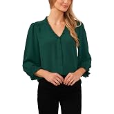 CeCe 3/4 Sleeve Ruffled V-Neck Blouse