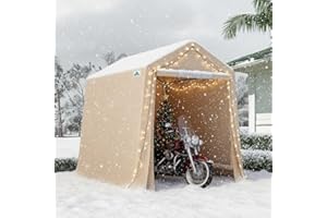 ADVANCE OUTDOOR 6x8 ft Outdoor Portable Storage Shelter Shed with 2 Roll up Zipper Doors & Vents Carport for Motorcycle Waterproof and UV Resistant Portable Garage Kit Tent, Beige