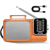 Ycicik Portable AM/FM Radio with Bluetooth, Rechargeable Battery, Reading Lamp, Dual Power Supply, Pointer Tuner, Headphone Jack for Home and Emergency Use,Headphone Jack for Elderly and Kids (Orange)