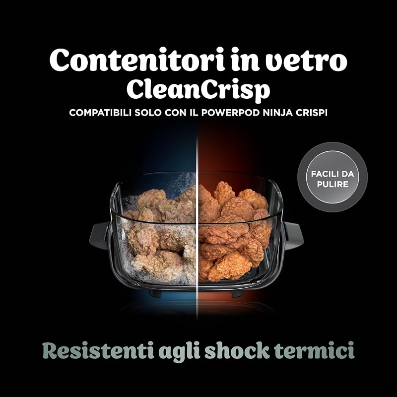CRISPi, Friggitrice ad Aria in Vetro Compatta, 4 Funzioni, Tortora